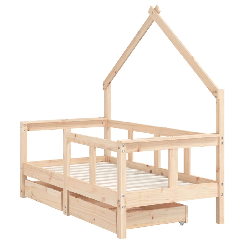 Kids Bed Frame with Drawers 70x140 cm Solid Wood Pine